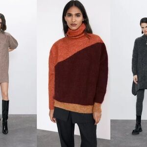 Zara Wool Blend Color Block Turtle Neck  Sweater for Fall